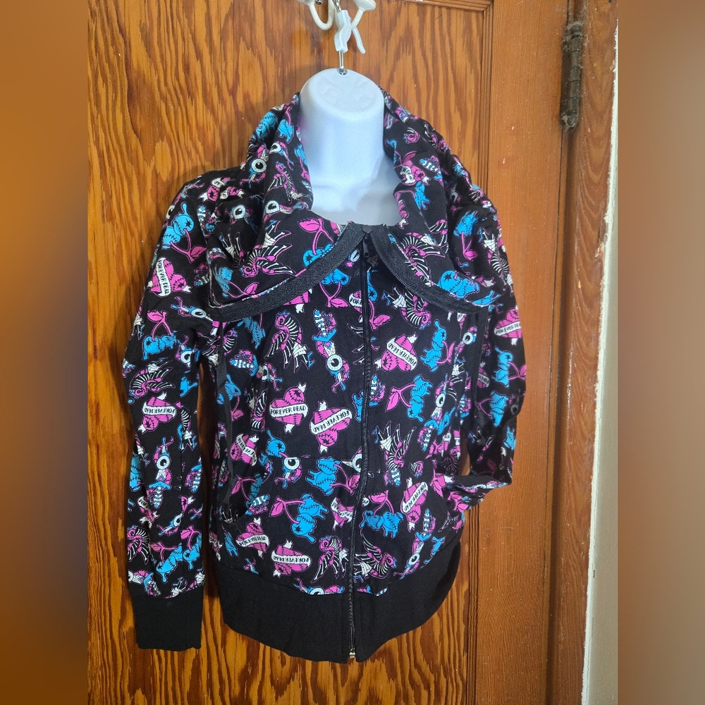 Too Fast Cowl Neck Full Zip Hoodie size L